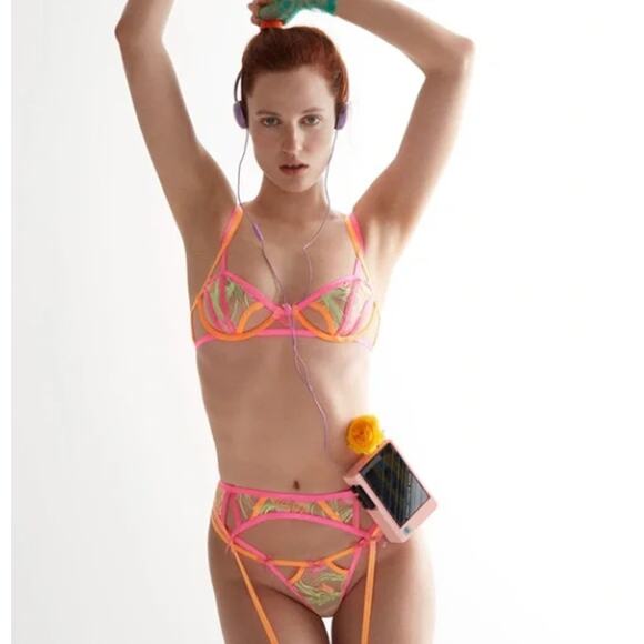 NEW For Love and Lemons Tulip Garter Belt in Neon Pink and Orange - Picture 10 of 10
